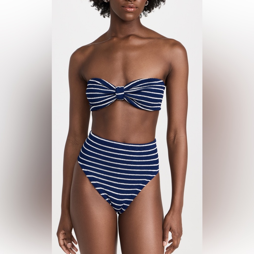 Hunza G Navy and White Striped Bandeau Bikini